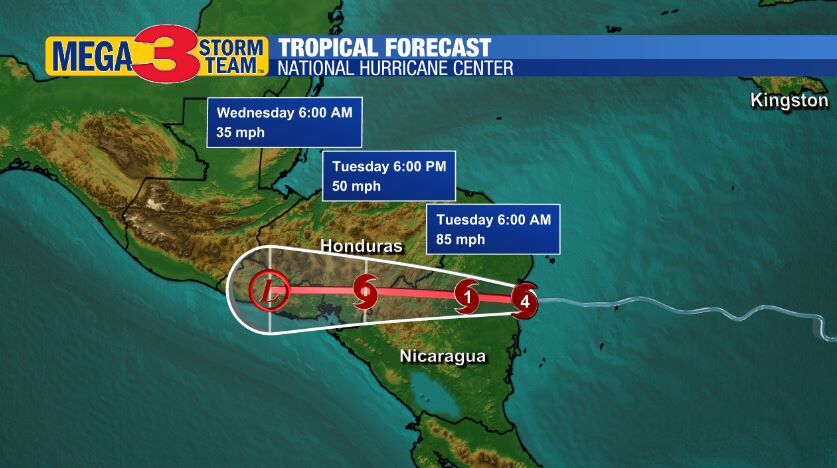 Forecast Path of Hurricane Iota from the National Hurricane Center